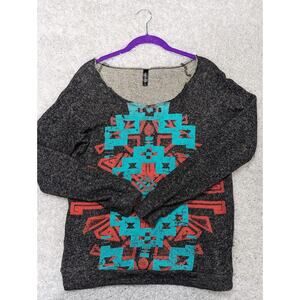 Full Tilt Women's Sweater Size Medium Gray Southwest Aztec Geometric